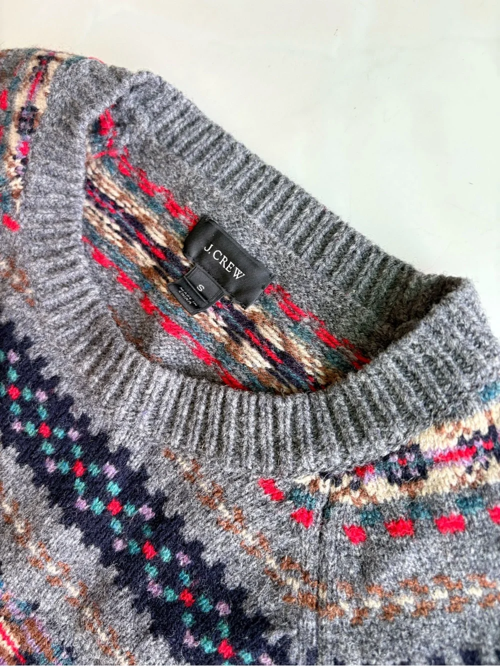 NEW J Crew 100% Lambswool Fair Isle Crewneck Sweater Pullover Knit | Mens Small